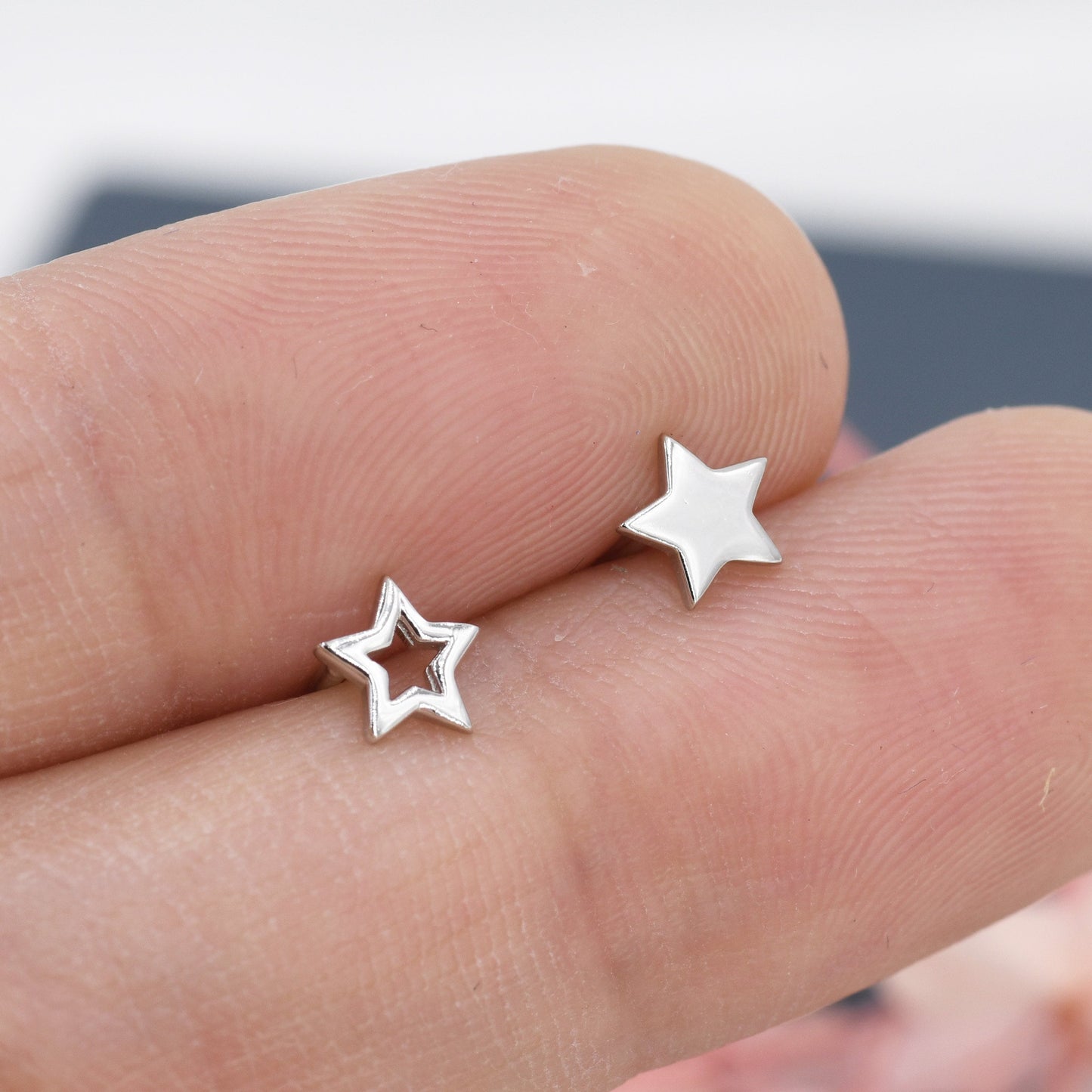 Asymmetric Star and Open Star Stud Earrings in Sterling Silver,  Silver, Gold or Rose Gold,  Tiny Star Earrings, Stacking Earrings,