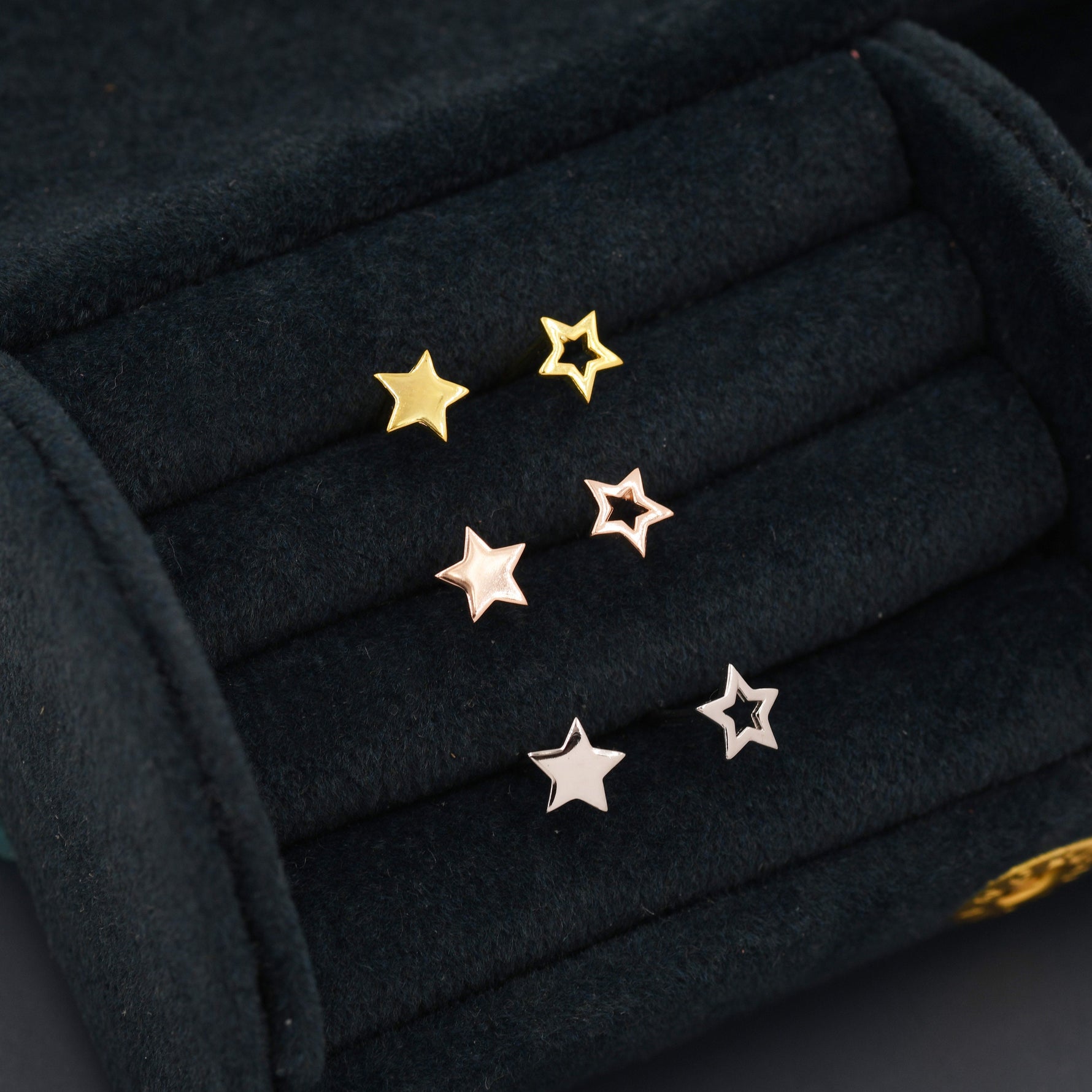 Asymmetric Star and Open Star Stud Earrings in Sterling Silver, Silver, Gold or Rose Gold, Tiny Star Earrings, Stacking Earrings,