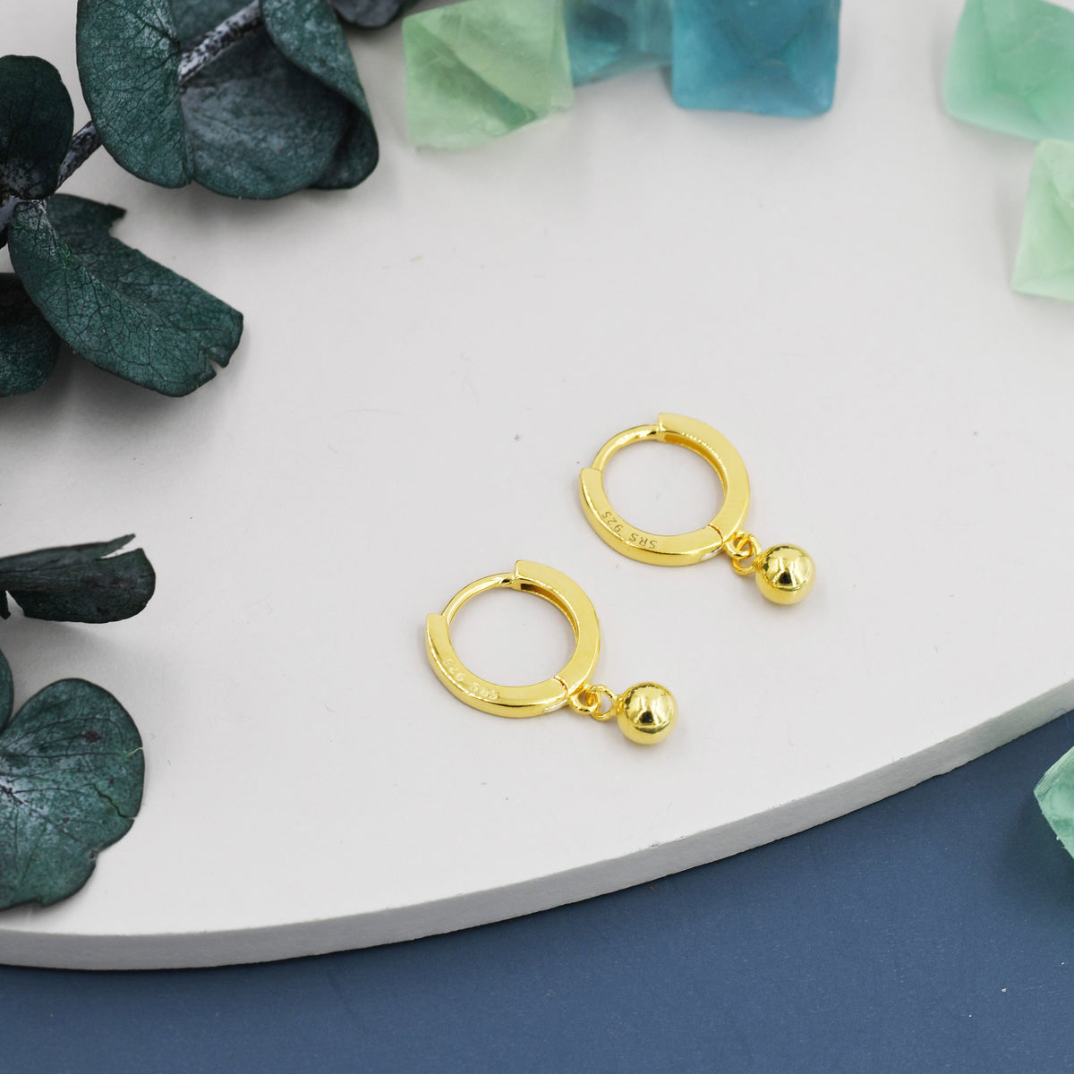 Dangle Ball Hoop Earrings in Sterling Silver, Dangle Hoop Earrings, Silver, Gold or Rose Gold? Silver Ball Huggie Hoops