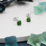 Natura Jasper Jade Stud Earrings in Sterling Silver, Semi-Precious Gemstone Earrings, 4mm, 4 prong Genuine Jade Earrings