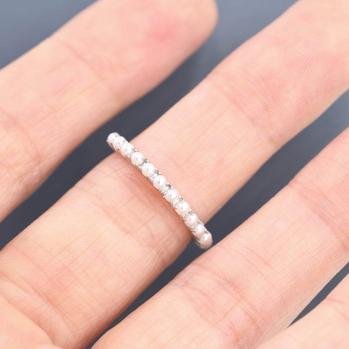 Pearl Infinity Ring in Sterling Silver, Silver or Gold, Mother of Pearl Ring, Pearl Eternity Ring, Tiny Ring US 5 - 8