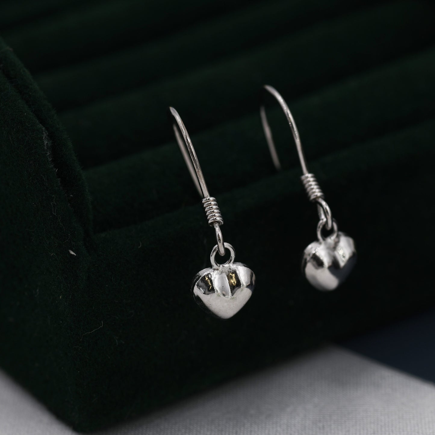 Extra Tiny Dangling Heart Drop Hook Earrings in Sterling Silver, Tiny Heart Earrings, Tiny Heart Drop Earrings, Silver Heart Earrings