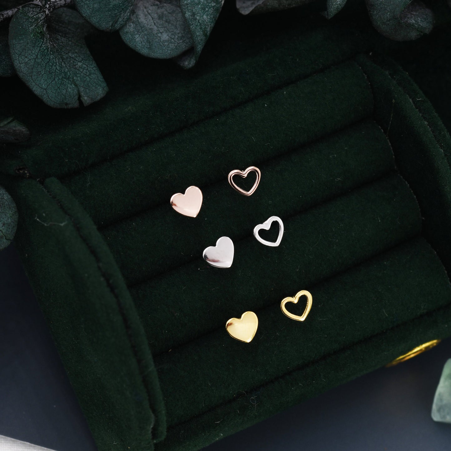 Mismatched Heart Small Stud Earrings in Sterling Silver, Asymmetric Open Heart Stud Earrings, Gold, Silver and Rose Gold