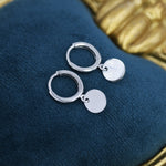 Sterling Silver Round Disk Drop Earrings, Silver or Gold, Huggie Hoop Earrings with Dangling Coins, Coin Earrings, Hoop Earrings, Disk Charm