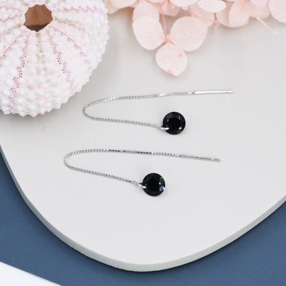 Black CZ Dot Threader Earrings in Sterling Silver,  Minimalist Ear Threaders,  Black Diamond Threaders