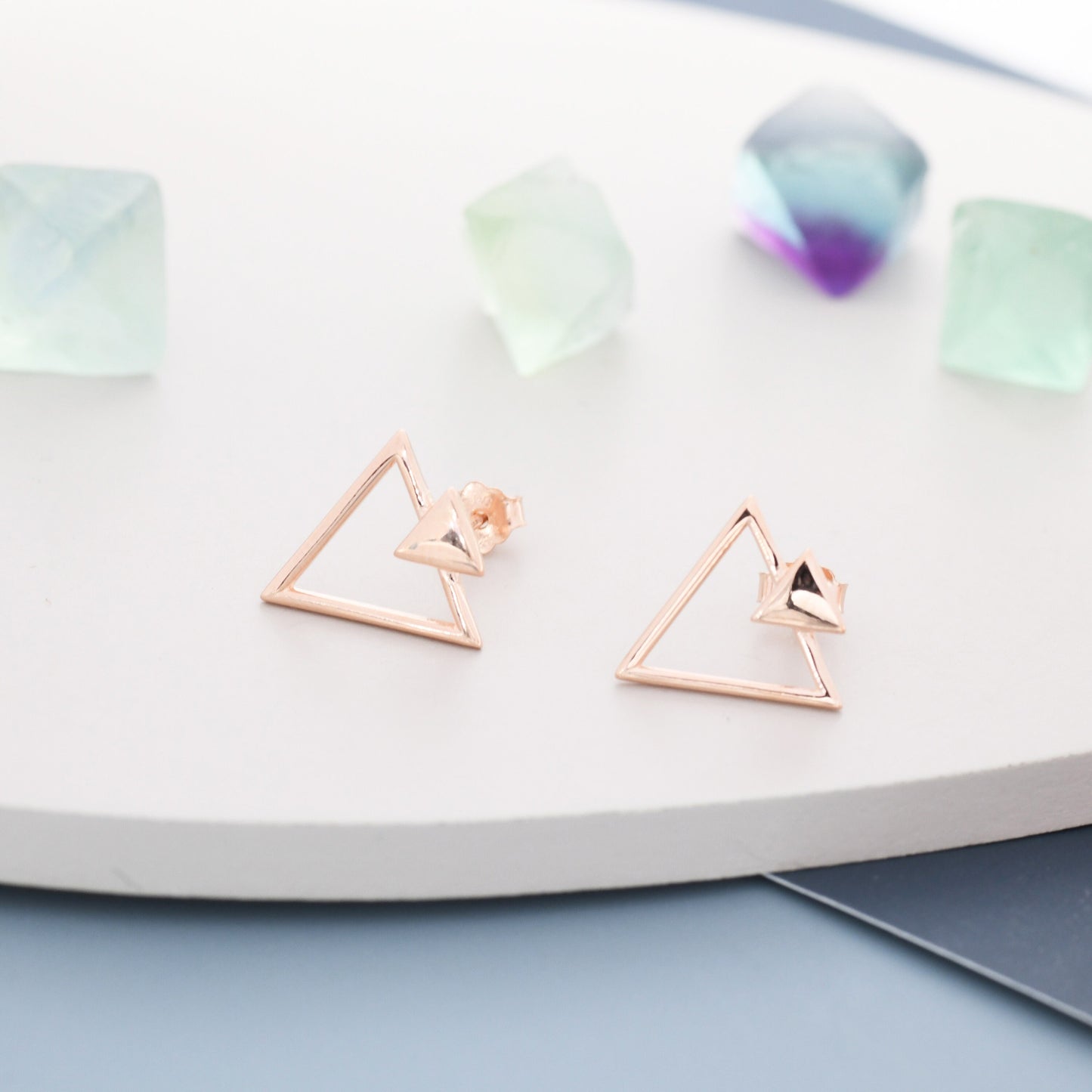 Sterling Silver Double Triangle Arrow Arrowhead Geometric Minimalist Stud Earrings, Silver, Gold or Rose Gold, Simple and Elegant Jewellery