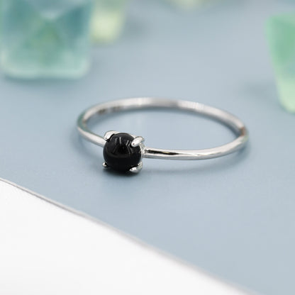 Black Onyx Ring in Sterling Silver, US 5 - 8, Natural Black Onyx Ring, Simple Gemstone Ring, Semi-Precious, Genuine Stone