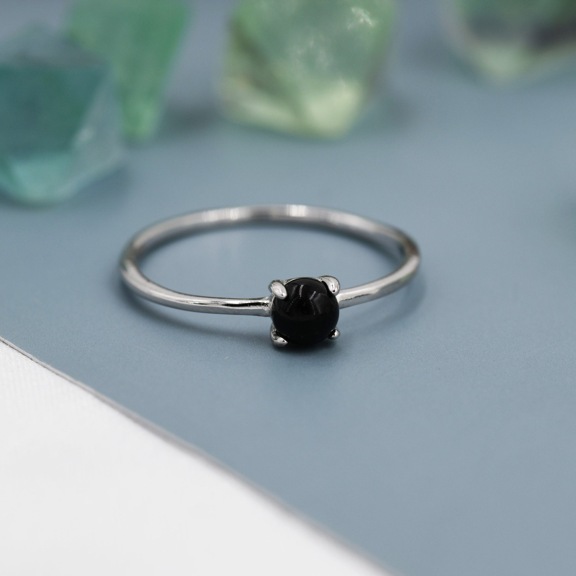 Black Onyx Ring in Sterling Silver, US 5 - 8, Natural Black Onyx Ring, Simple Gemstone Ring, Semi-Precious, Genuine Stone