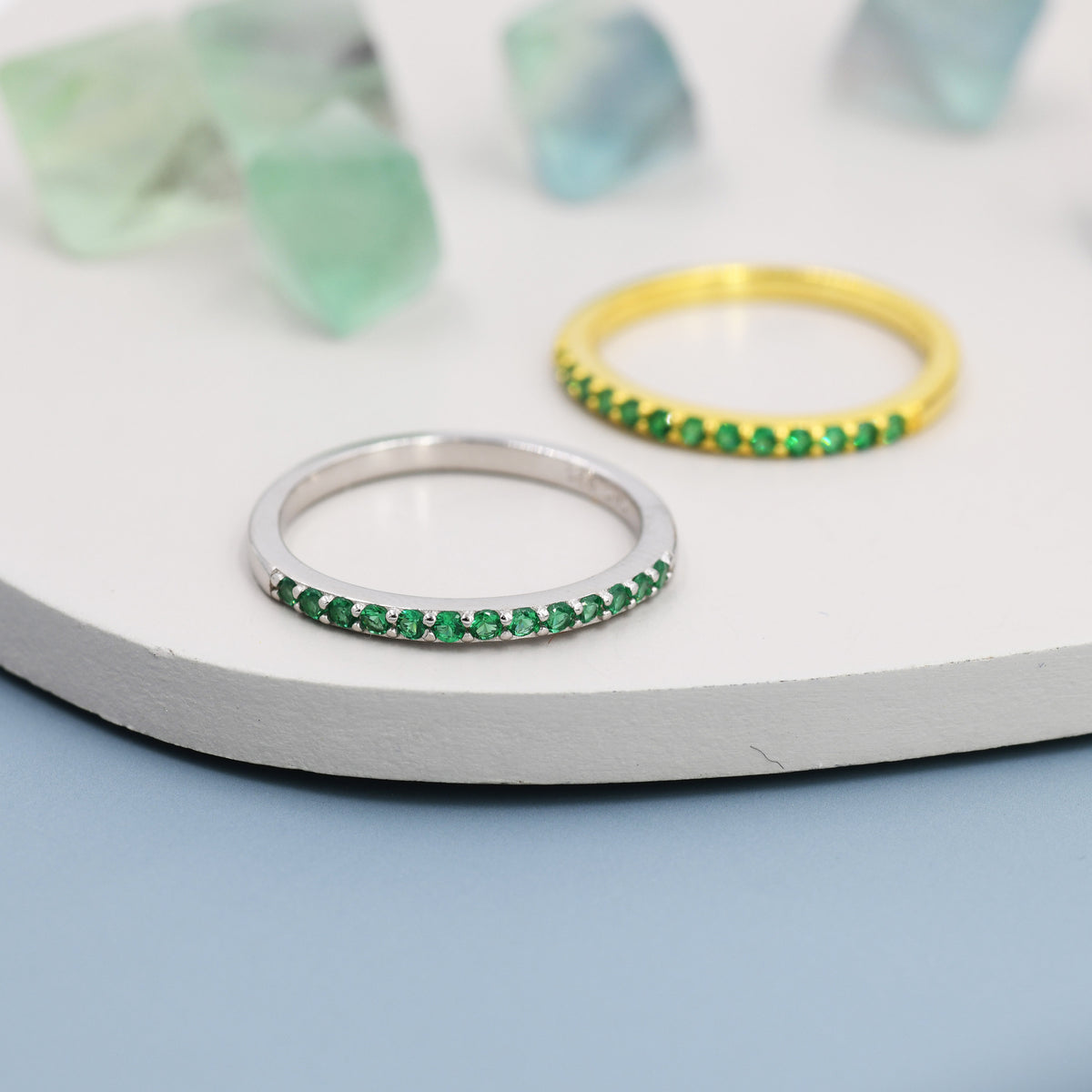 Emerald Green CZ Half Eternity Ring