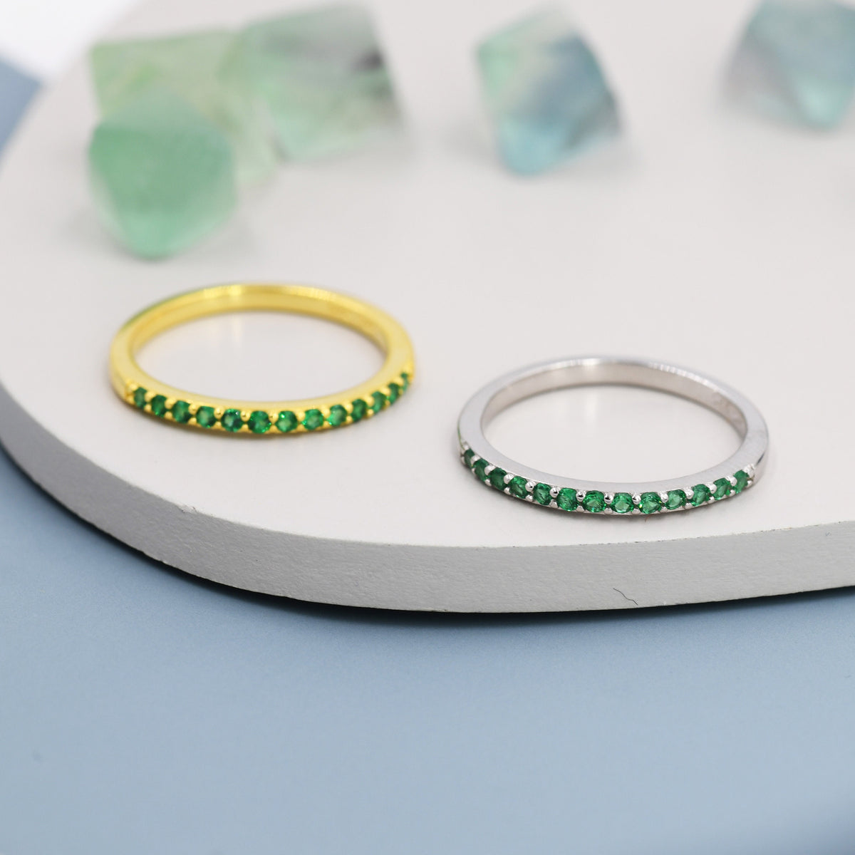 Emerald Green CZ Half Eternity Ring