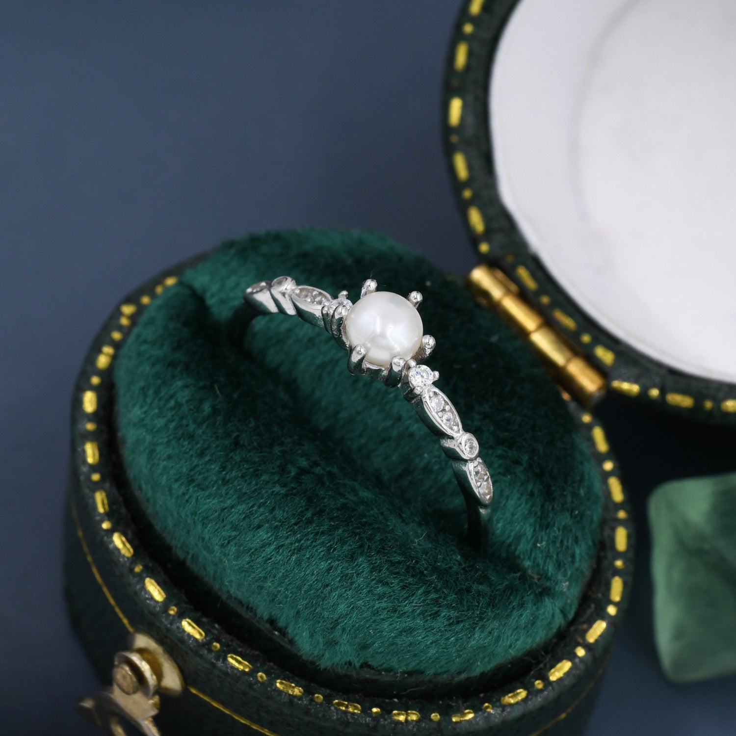 Tiny Freshwater Pearl CZ Gemstone Ring