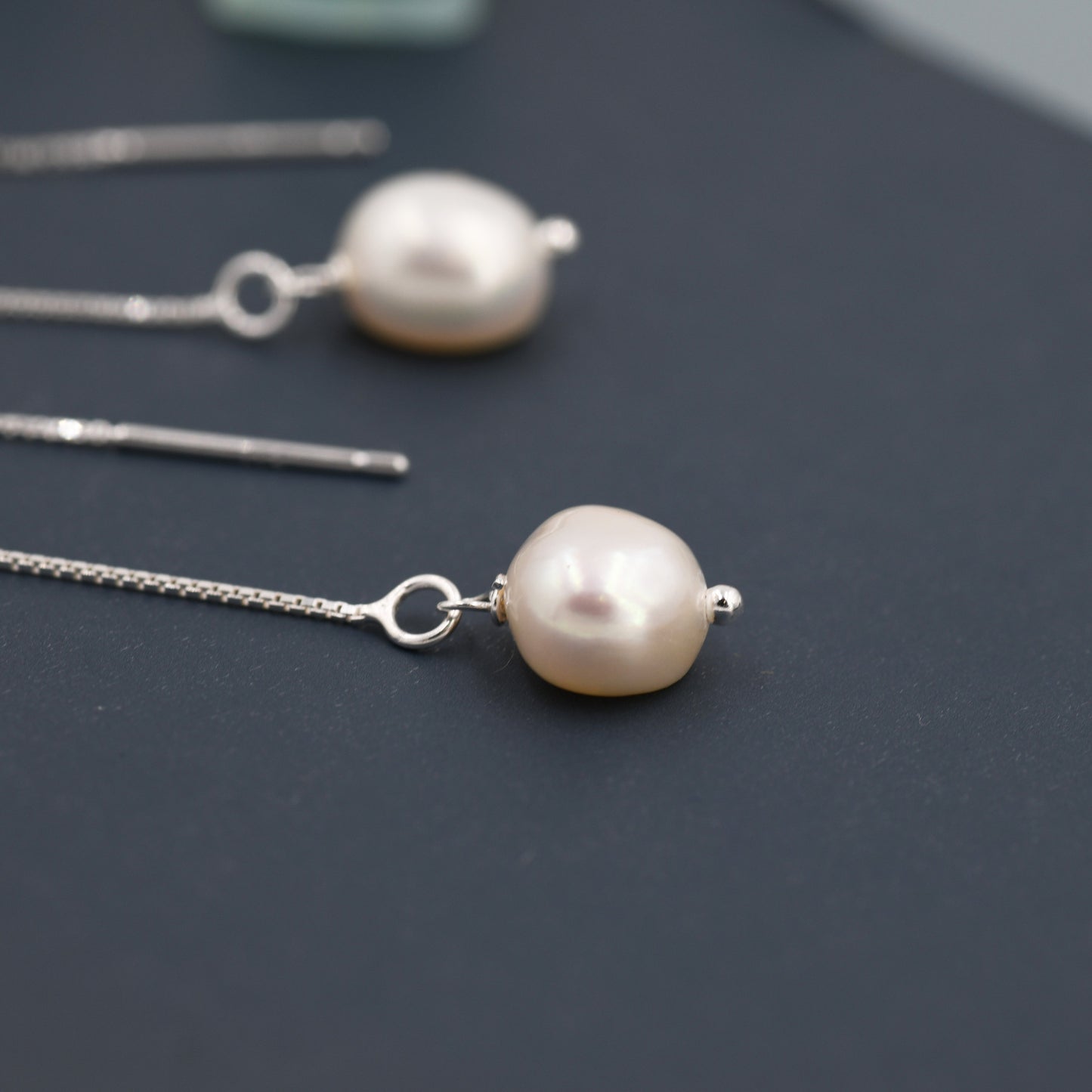 Baroque Pearl Threader Earrings in Sterling Silver, 9cm Long Ear Threaders, Natural Freshwater Pearls, Drop Ear Threaders,