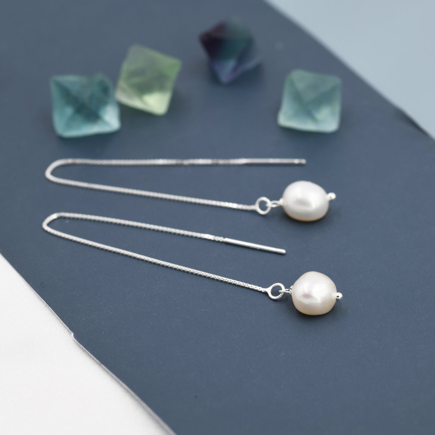 Baroque Pearl Threader Earrings in Sterling Silver, 9cm Long Ear Threaders, Natural Freshwater Pearls, Drop Ear Threaders,