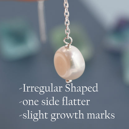 Baroque Pearl Threader Earrings in Sterling Silver, 9cm Long Ear Threaders, Natural Freshwater Pearls, Drop Ear Threaders,