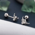 Tiny Highland Cow 18G Screw Back Earrings in Sterling Silver, Animal Earrings