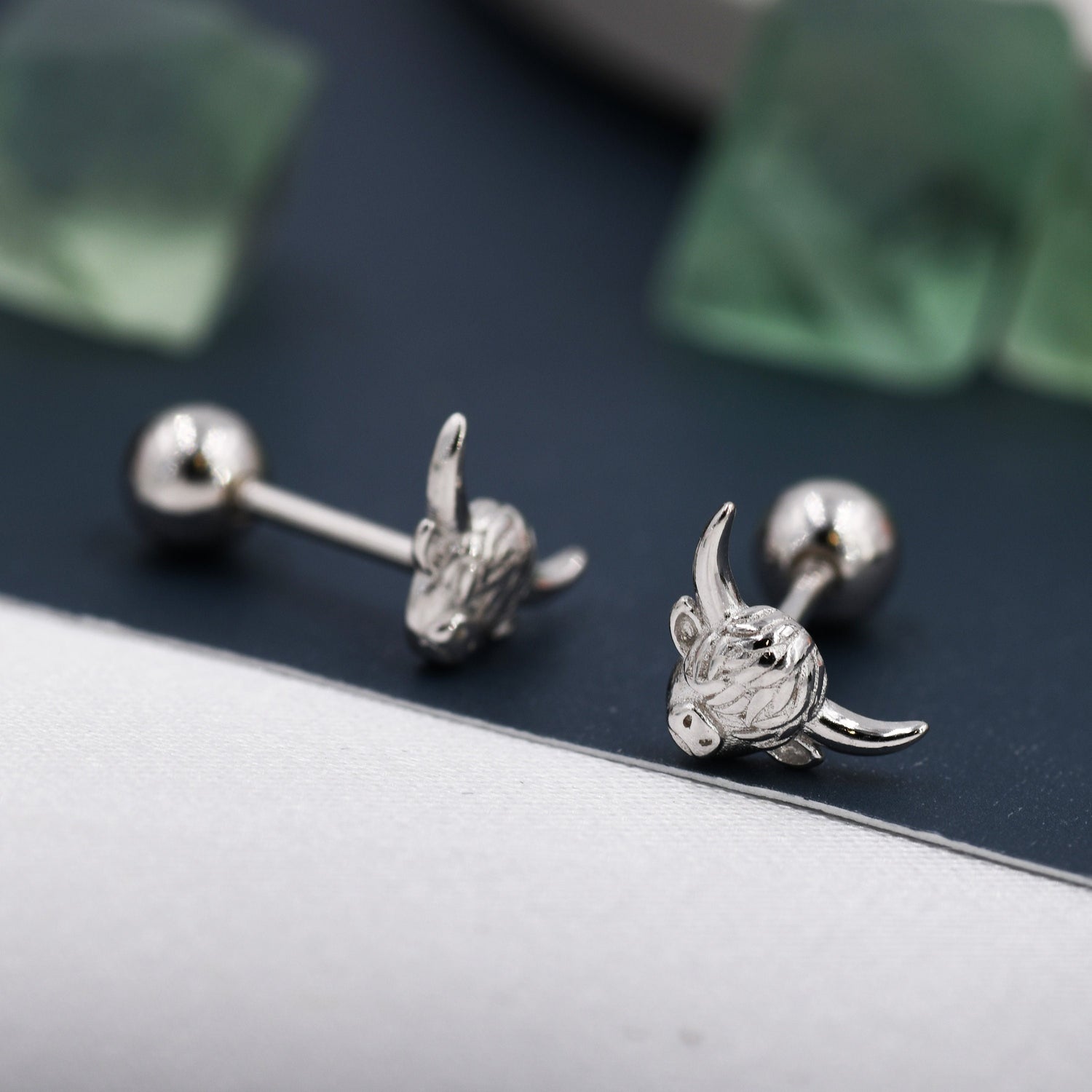 Tiny Highland Cow 18G Screw Back Earrings in Sterling Silver, Animal Earrings
