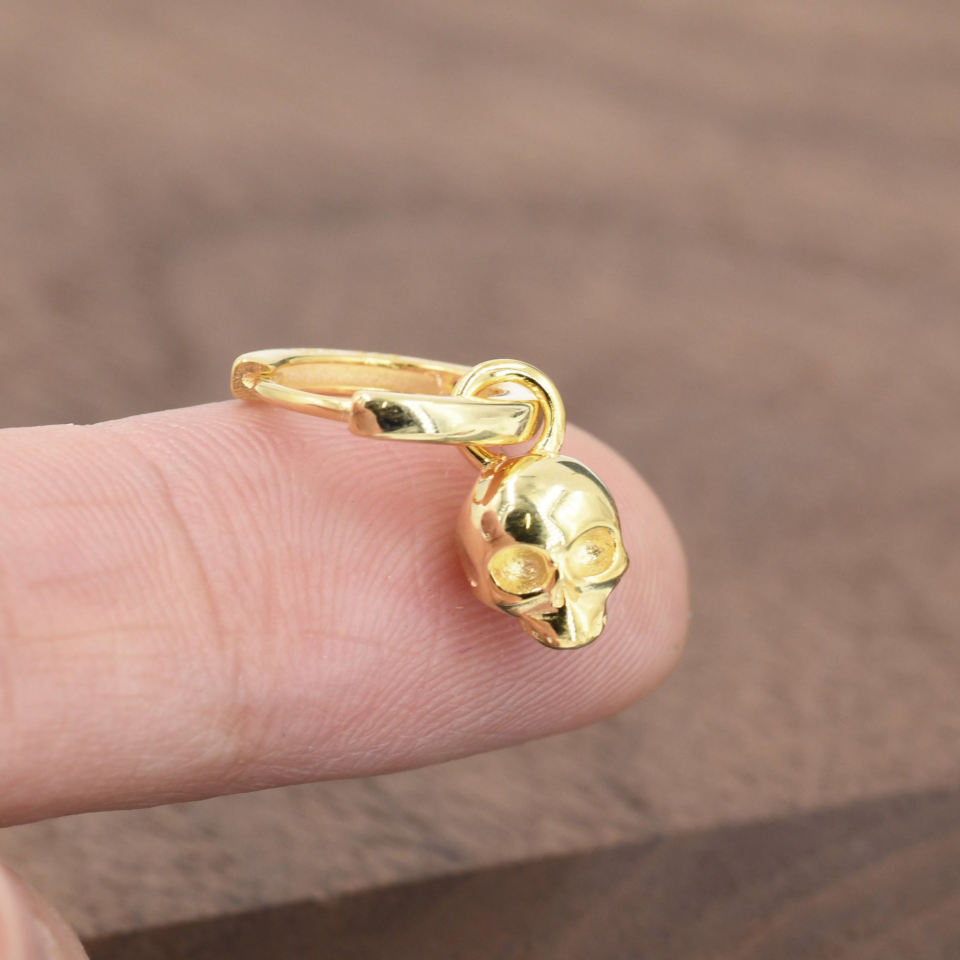 Sterling Silver Tiny Skull Hoop Earrings, 8mm Hoops, Detachable Charm Hoop Earrings, Silver or Gold, Interchangeable