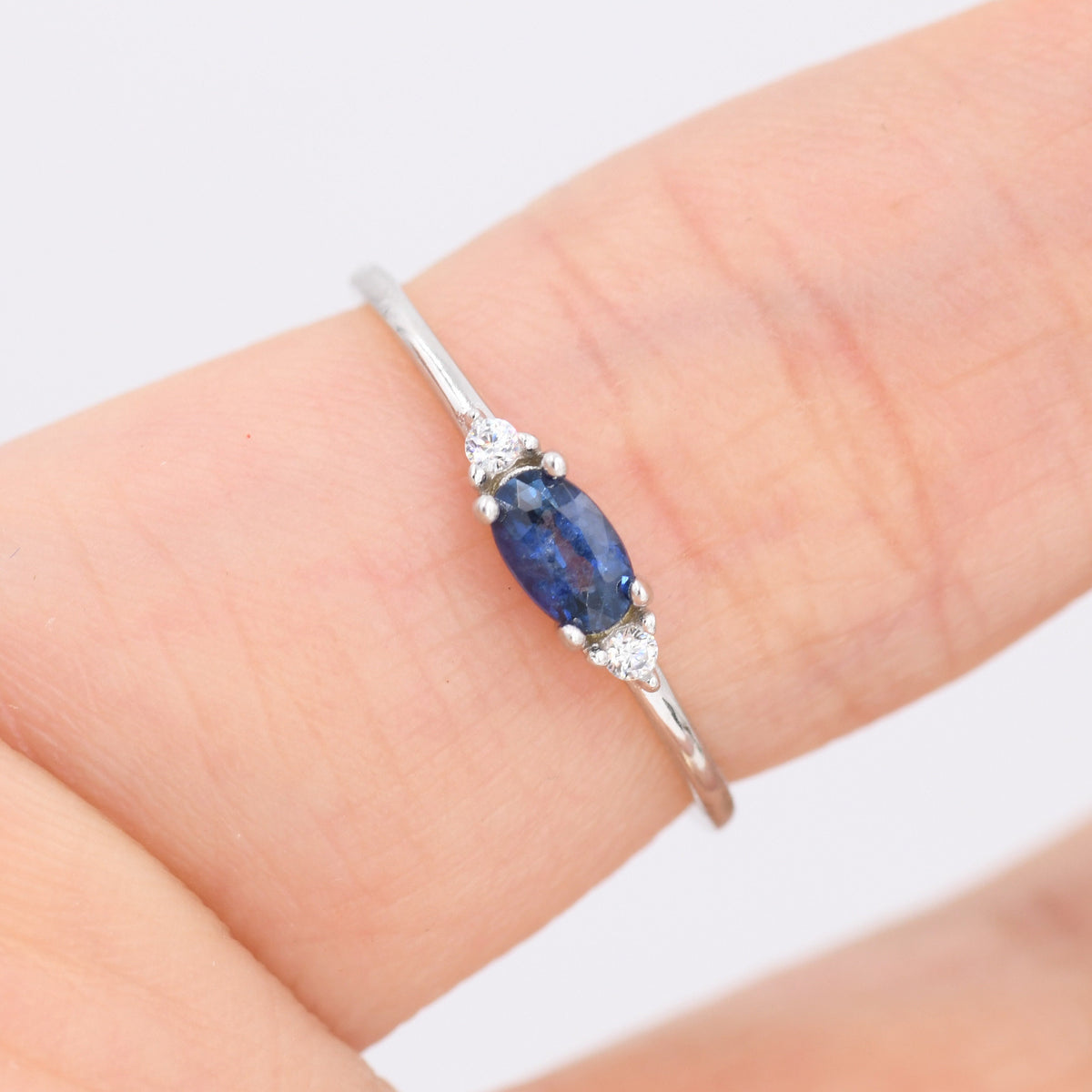 Natural Sapphire Ring in Sterling Silver, Genuine Blue Sapphire Ring, Dainty Gemstone Ring, US 5-8