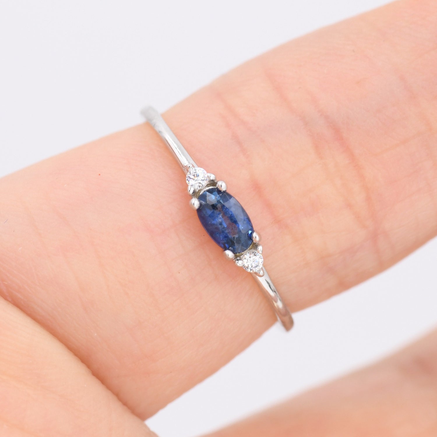 Natural Sapphire Ring in Sterling Silver, Genuine Blue Sapphire Ring, Dainty Gemstone Ring, US 5-8