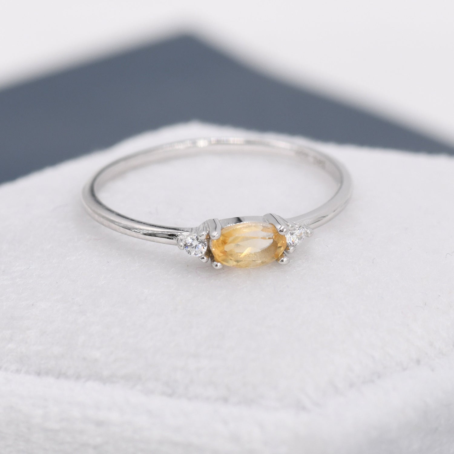 Natural Citrine Ring in Sterling Silver, Genuine Yellow Citrine Ring, Dainty Gemstone Ring, US 5-8, November Birthstone