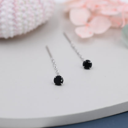 Sterling Silver Black Diamond CZ Threader Earrings, CZ Ear Jacket Earrings, Crystal Ear Threaders