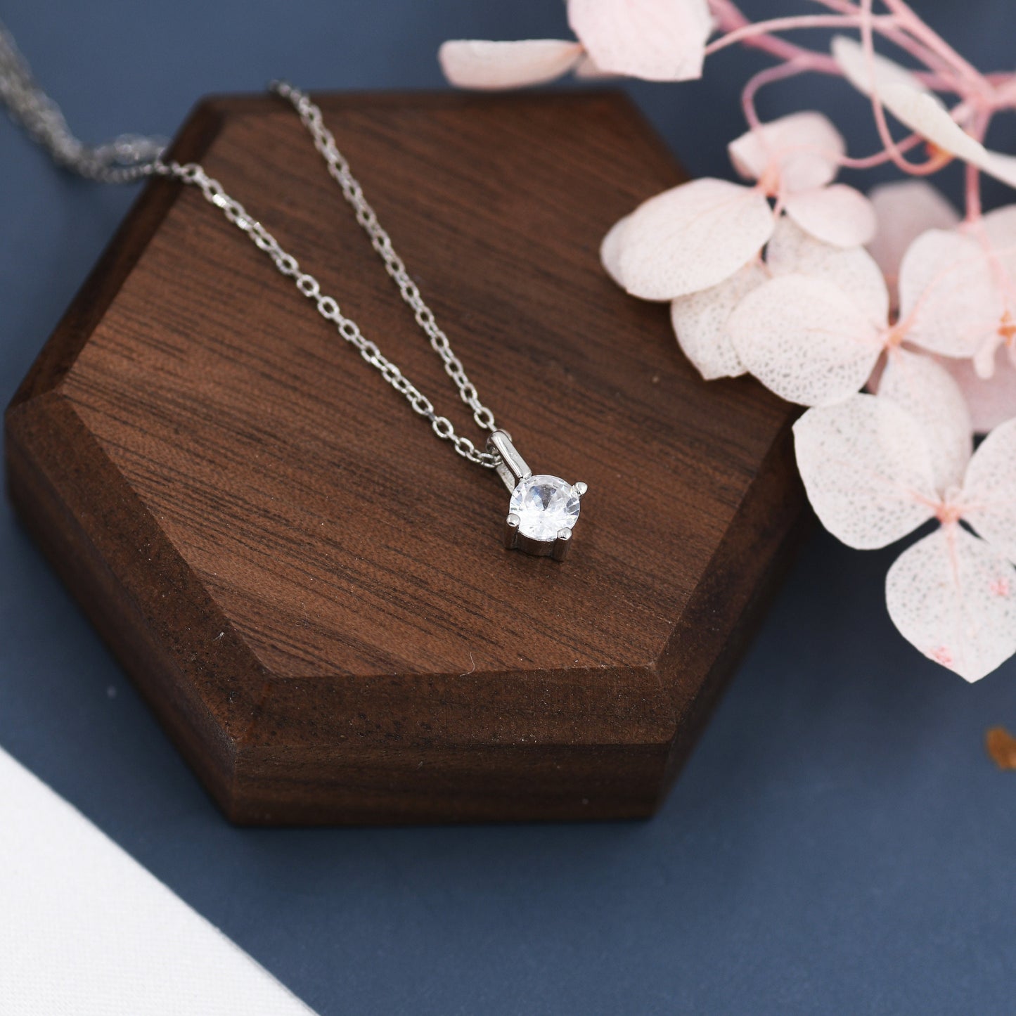 0.3 Ct Extra Tiny CZ Pendant Necklace in Sterling Silver, Minimalist Diamond Necklace, Simulated Diamond Necklace