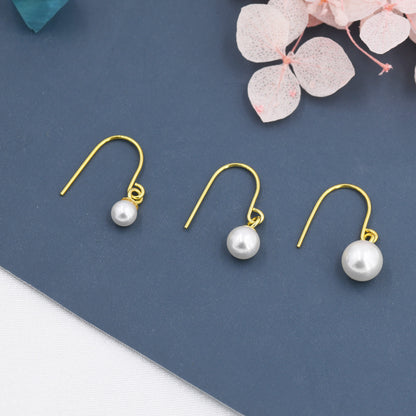 Sterling Silver Mother of Pearl Drop Hook Earrings, Silver or Gold, Pearl Drop Earrings, Pearl Dangle Earrings