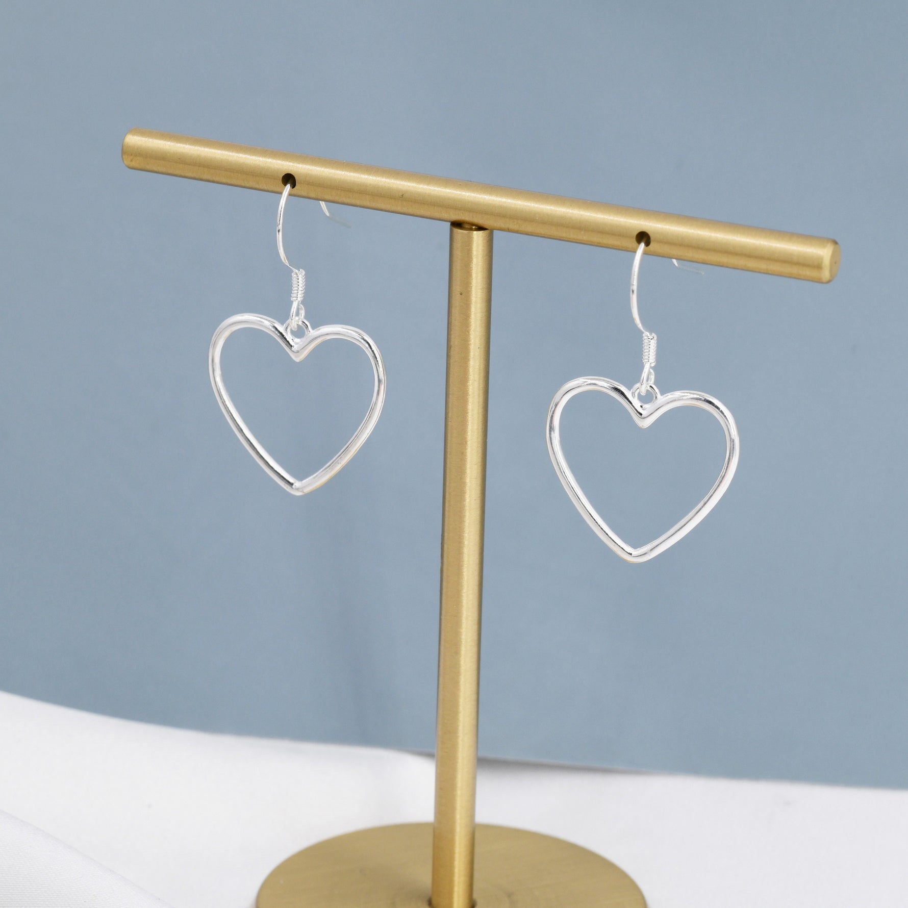Sterling Silver Open Heart Drop Hook Earrings, Heart Drop Earrings, Delicate Large Heart Earrings