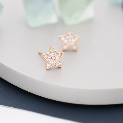 CZ Star Stud Earrings in Sterling Silver, Silver or Rose Gold, Star Pave Crystal Earrings, Star Stud, Sparkly Star Earrings