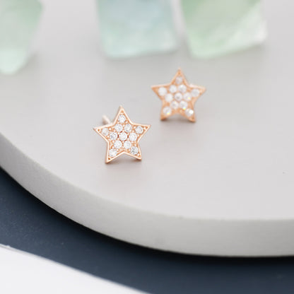 CZ Star Stud Earrings in Sterling Silver, Silver or Rose Gold, Star Pave Crystal Earrings, Star Stud, Sparkly Star Earrings