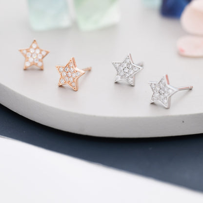 CZ Star Stud Earrings in Sterling Silver, Silver or Rose Gold, Star Pave Crystal Earrings, Star Stud, Sparkly Star Earrings