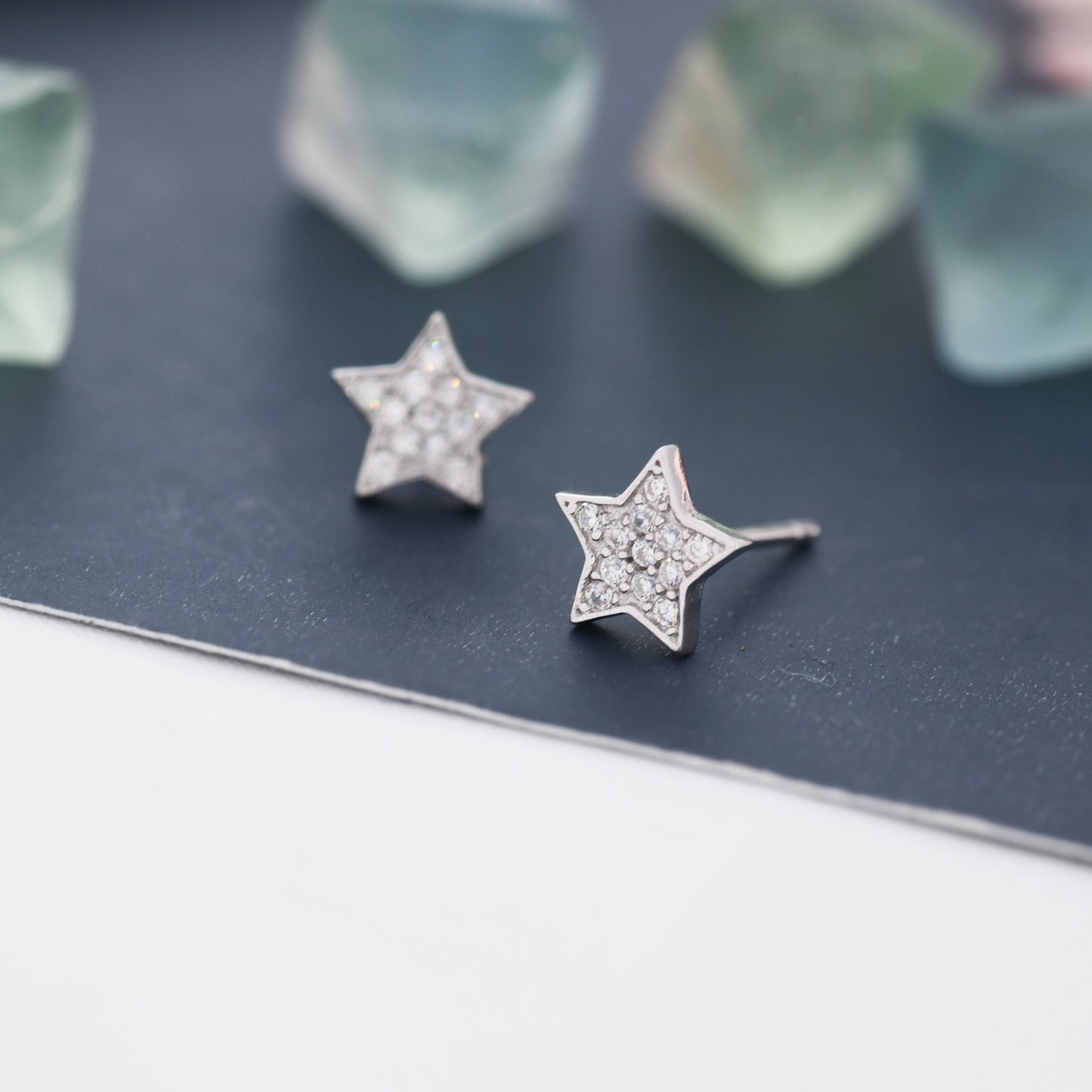 CZ Star Stud Earrings in Sterling Silver, Silver or Rose Gold, Star Pave Crystal Earrings, Star Stud, Sparkly Star Earrings