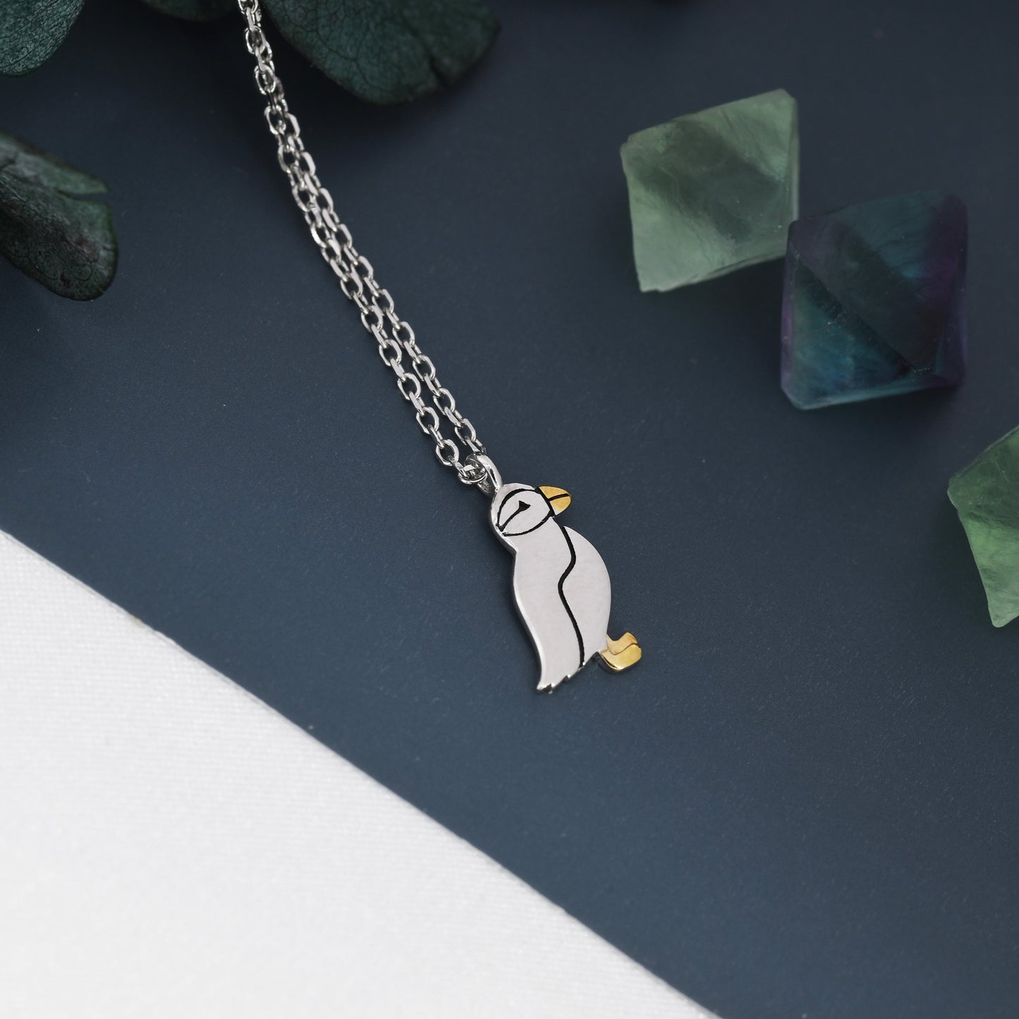 Puffin Bird Pendant Necklace in Sterling Silver, Cute Bird Necklace, Silver Bird Necklace