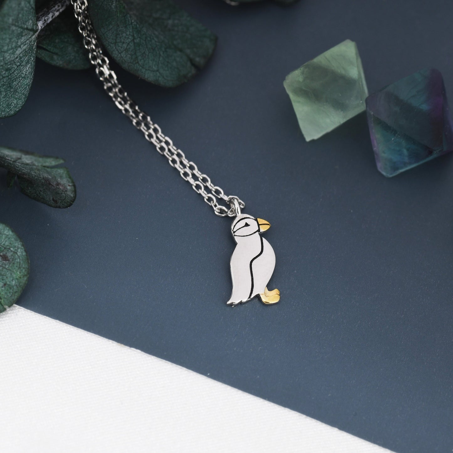 Puffin Bird Pendant Necklace in Sterling Silver, Cute Bird Necklace, Silver Bird Necklace