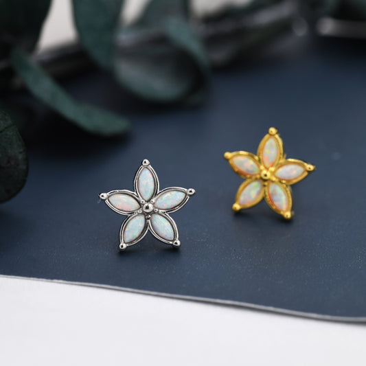 Fire Opal Flower Stud Earrings in Sterling Silver - Gold or Silver - Opal Forget-me-not - Opal Cluster - Petite Stud Earrings