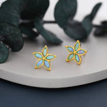 Blue Opal Flower Stud Earrings in Sterling Silver - Gold or Silver - Opal Forget-me-not - Opal Cluster - Petite Stud Earrings