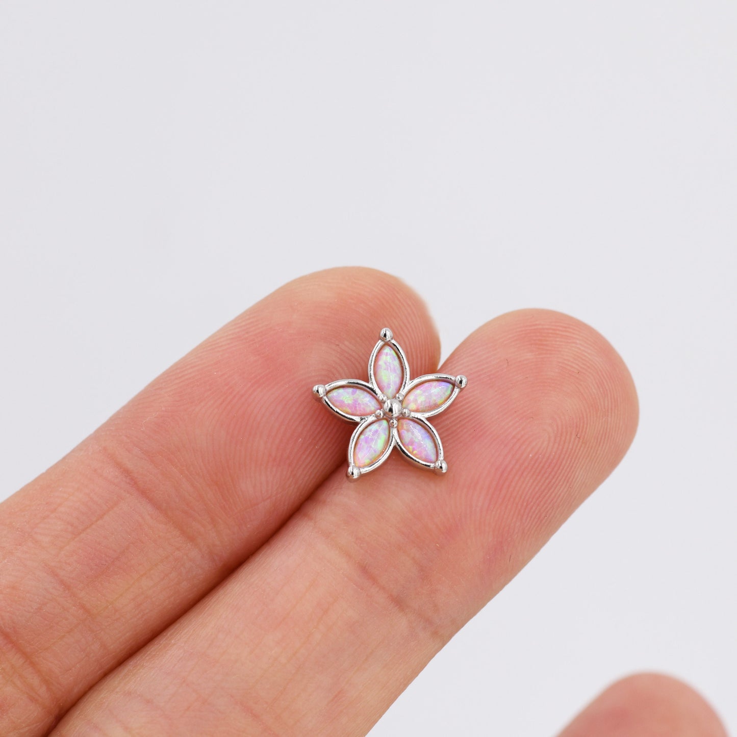 Stardust Opal Flower Stud Earrings in Sterling Silver - Gold or Silver - Opal Forget-me-not - Opal Cluster - Pink Opal Stud Earrings