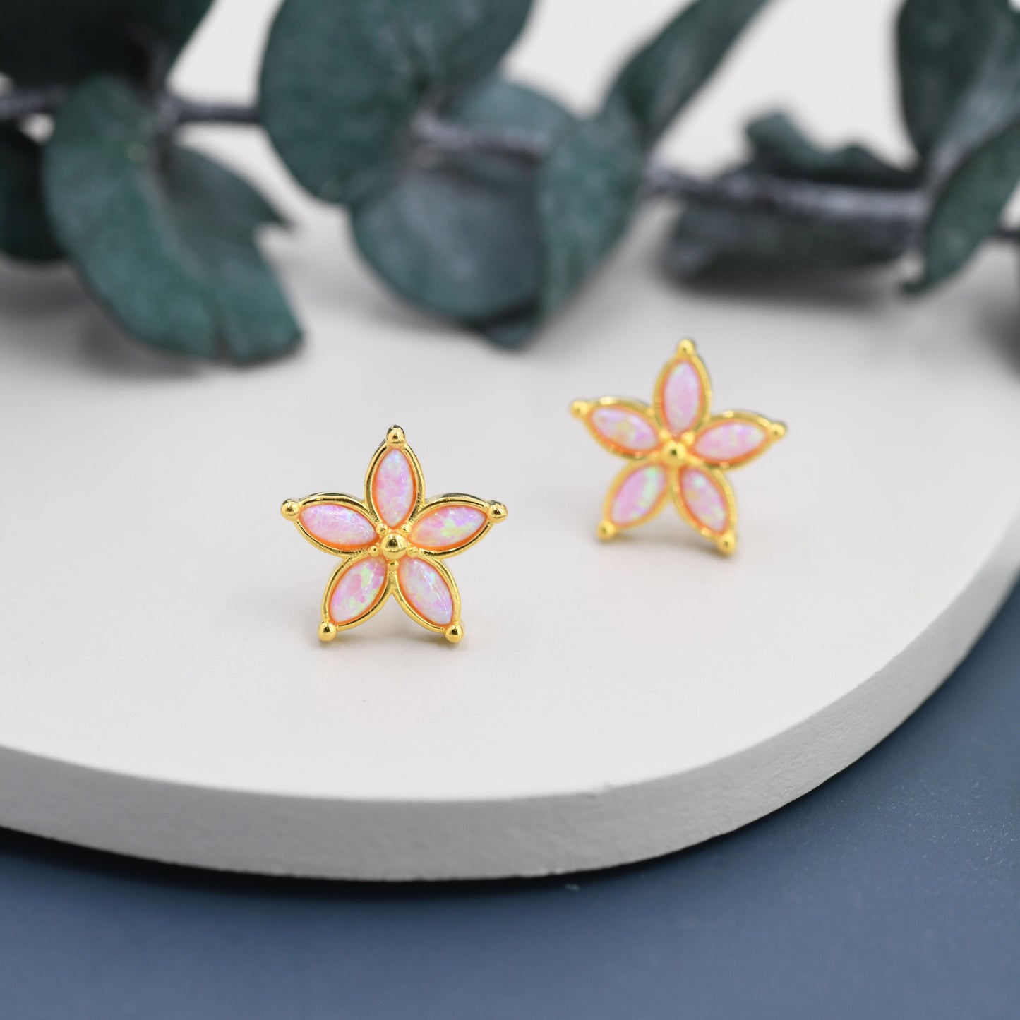 Stardust Opal Flower Stud Earrings in Sterling Silver - Gold or Silver - Opal Forget-me-not - Opal Cluster - Pink Opal Stud Earrings