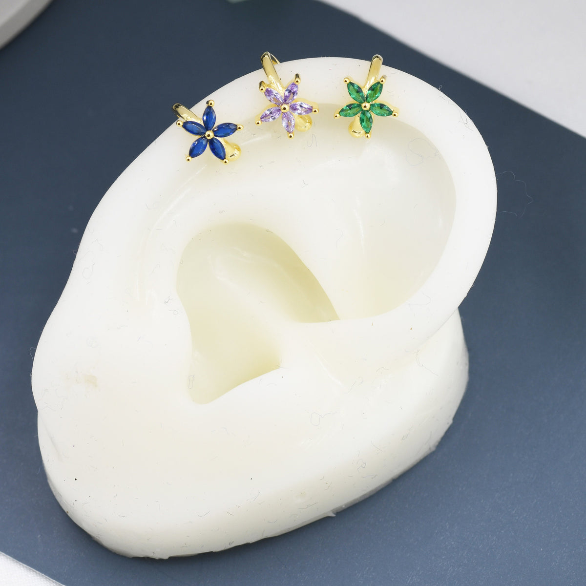 Ruby Pink CZ Flower Ear Cuff in Sterling Silver, Silver or Gold, Simple Piercing Free Earrings, Minimalist Ear Cuff, Pink CZ Cuff, July