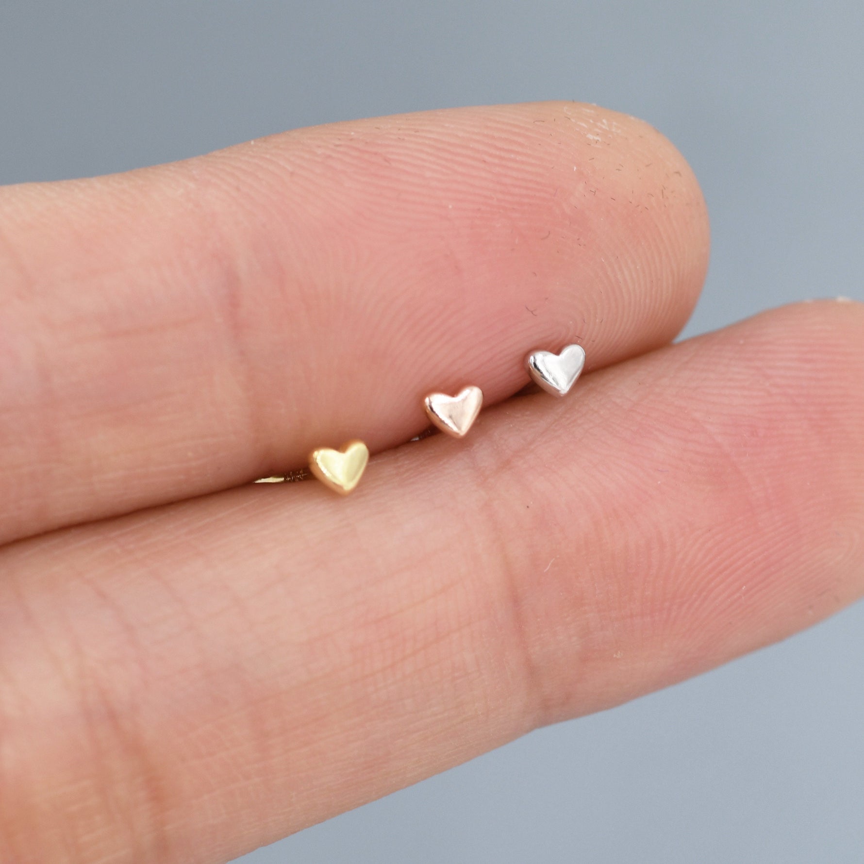 Extra Tiny 3mm Heart Stud Earrings, Barely Visible Heart Earrings, Stacking Earrings, Extra Small Heart Earrings