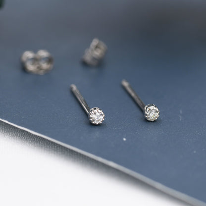 Extra Tiny 2mm CZ Stud Earrings, Barely Visible CZ Earrings in Sterling Silver, Stacking Earrings, Extra Small Crystal Stud Earrings