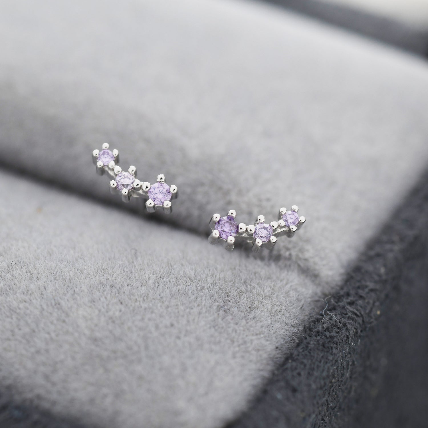 Extra Tiny Alexandrite CZ Trio Stud Earrings in Sterling Silver, Silver or Gold, Geometric Tiny Three Star CZ Earrings, Stacking Earrings