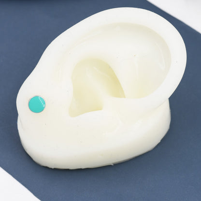 Blue Circle Dot Stud Earrings in Sterling Silver with Hand Painted Enamel, Pastel Stud, Enamel Dot, 6mm