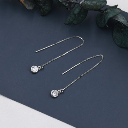 CZ Dot Threader Earrings in Sterling Silver, Silver or Gold, Minimalist Ear Threaders, Sparkly Crystal Threaders, 7cm Threaders