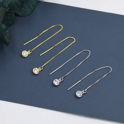 CZ Dot Threader Earrings in Sterling Silver, Silver or Gold, Minimalist Ear Threaders, Sparkly Crystal Threaders, 7cm Threaders