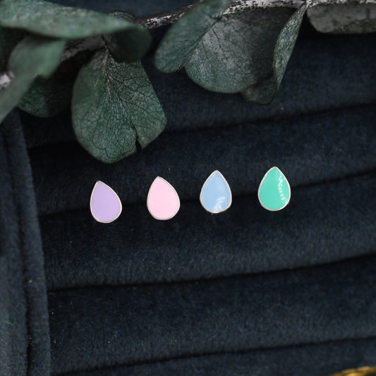 Droplet Stud Earrings in Sterling Silver with Hand Painted Enamel, Pastel Stud, Teal, Turquoise, Blue, Pink, Purple, Tiny Stud