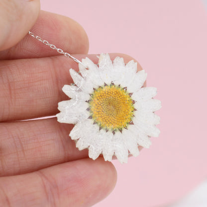 Real Daisy Flower Threader Earrings in Sterling Silver, Real Flower Ear Threaders, Resin Flower Jewellery