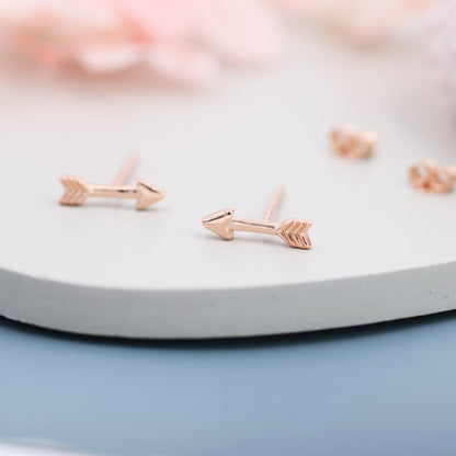 Sterling Silver Tiny Little Arrow Stud Earrings, Silver or Gold or Rose Gold,  Dainty, Cute, Quirky and Fun Jewellery