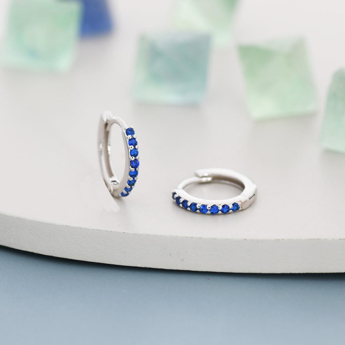 Sapphire Blue CZ Huggie Hoop in Sterling Silver Minimalist Simple Hoop Earrings, Sapphire Hoops, Blue Hoops, Skinny Hoops, Stacking Earrings