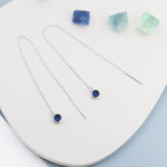 Sapphire Blue CZ Dot Threader Earrings in Sterling Silver, Silver or Gold, Minimalist Double Piercing Ear Threaders, September Birthstone